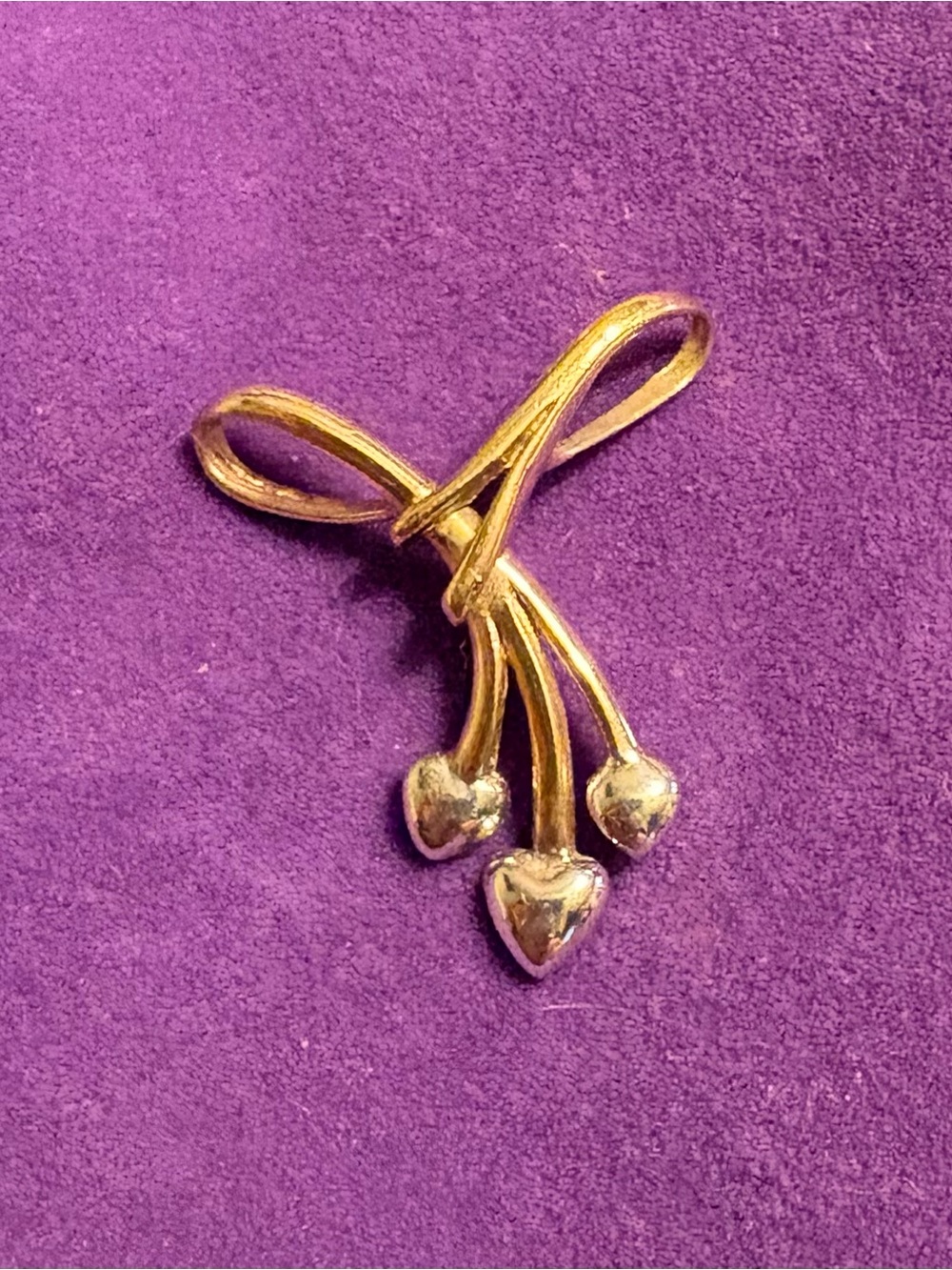 Vintage 10K Two Tone Gold Three Heart Retro Ribbon Drop Pendant (No Chain)